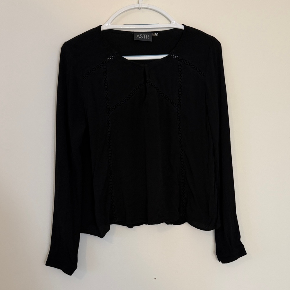ASTR Women's Black Eyelet Long Sleeve Blouse Size Small